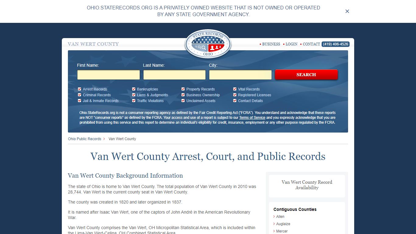 Van Wert County Arrest, Court, and Public Records