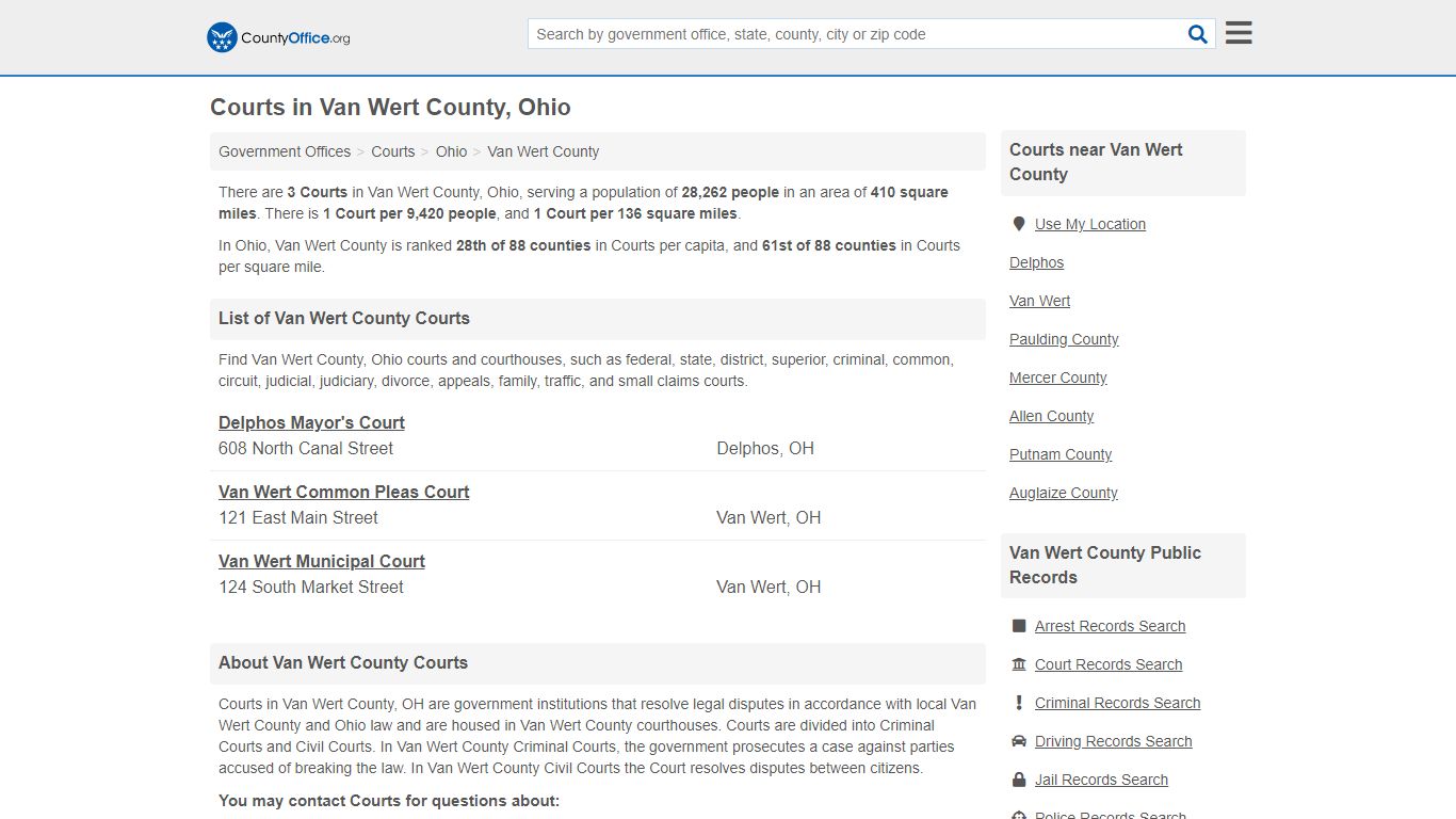 Courts - Van Wert County, OH (Court Records & Calendars)